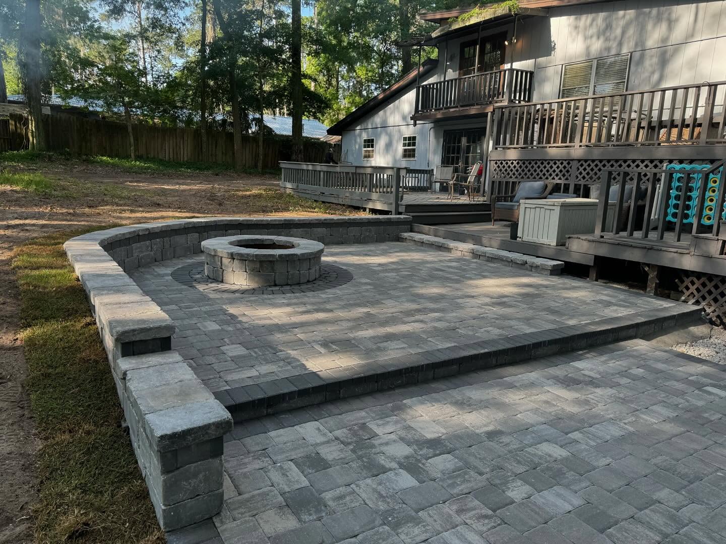 Stone walkway through landscaped outdoor area